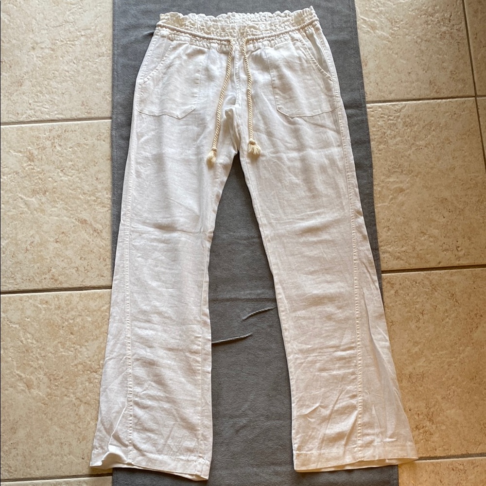 Roxy White Linen Drawstring Pants